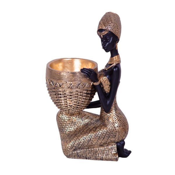 Gold African Lady Sitting Statue Home Decor Ornament