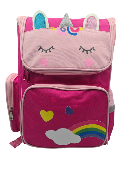 Pink Unicorn Kids School Backpack - Foundation Phase with Rainbow Design