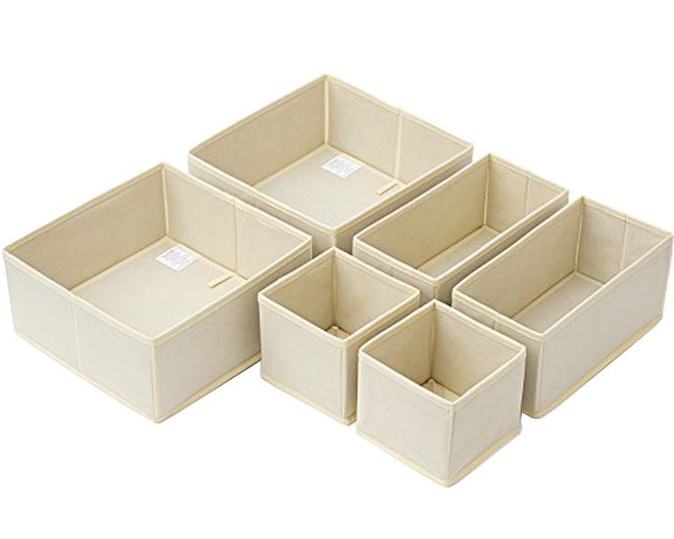 Foldable Drawer Organiser Storage Boxes - Set of 6 (Beige)