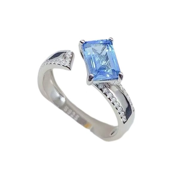 Blue Topaz Sterling Silver Ring, Blue Square Adjustable Women's Ring