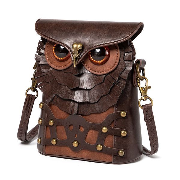 Medieval Colorblock Steampunk Owl Crossbody Bag