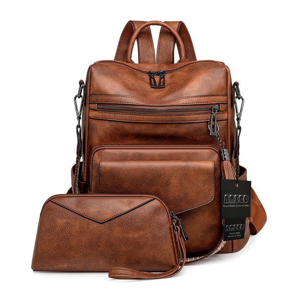 Women's Backpack Shoulder Bag with Handbag PU Leather Travel Convertible