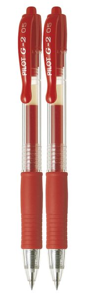 Pilot G-2 0.5 Fine Nib Gel Retractable Pen Pack of 2 - Red
