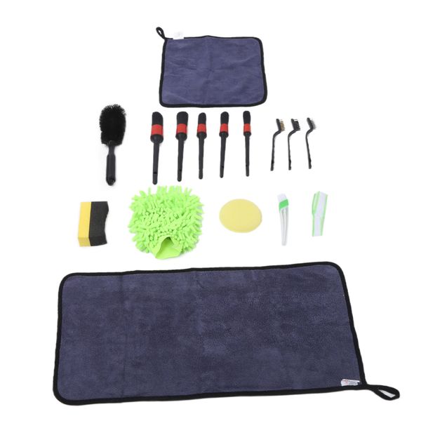 16 Pieces Car Cleaning Kit with Towel &amp; Brushes