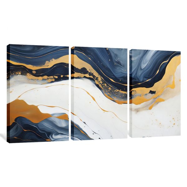 Blue Yellow 3 Piece Abstract Canvas Print Wall Art Decor