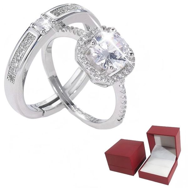 Two-Piece Wedding Engagement Ring Set-Adjustable Size-Gift Box
