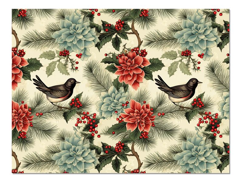 Disposable Paper Placemats - Christmas Flowers &amp; Birds