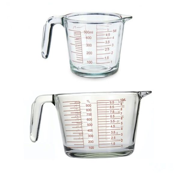 Set of 2 Premium Quality Durable Measuring Glass 500ml - 1L jug