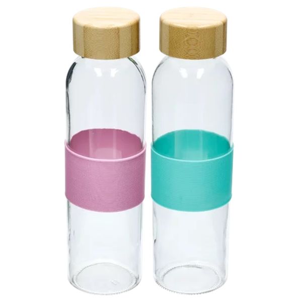 2 Piece Bamboo Lid Glass Bottle 500ml
