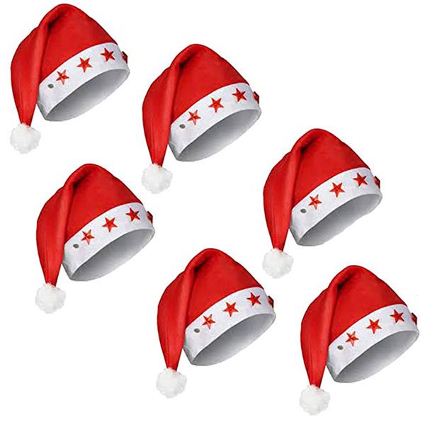 6 pcs Santa Hats with Lights - Modern Star Design