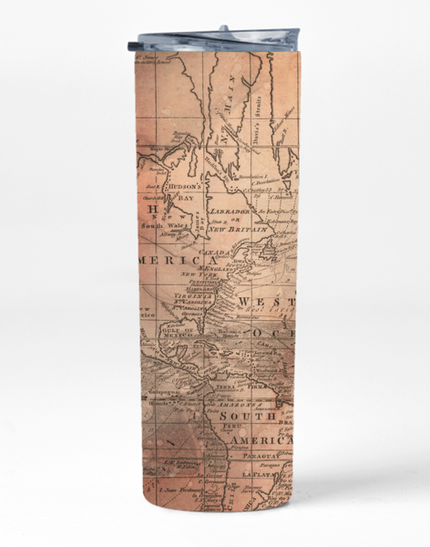 Old Map 9 20 Oz Straight Skinny Tumbler Straw Cup Trendy Graphic Present025