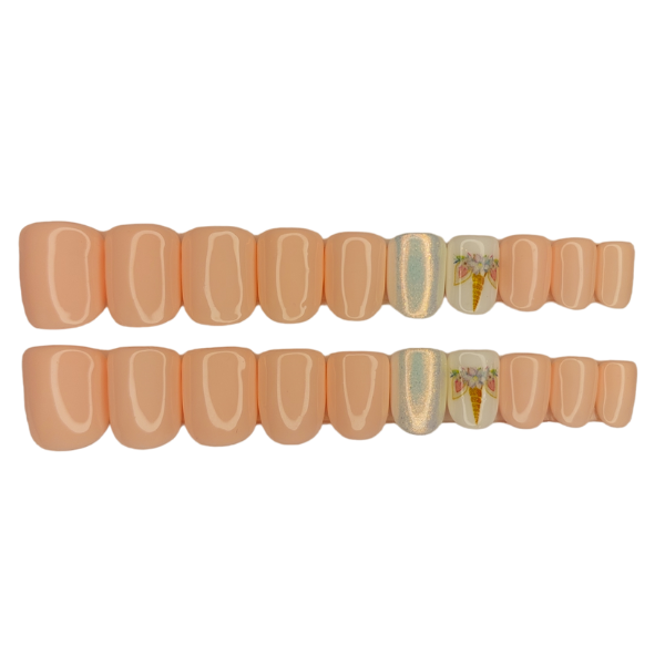 Luxury Press On Nails - Short Square Peach Pink Unicorn Set - 20 Piece