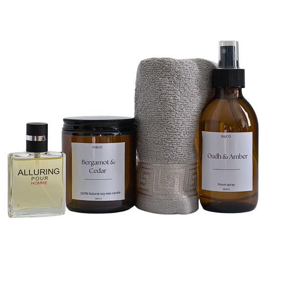Alluring Gentleman Gift Set - Cologne, Candle &amp; Room Spray for Men