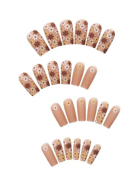 24 Piece Press On Nail Set With Mini Flower Design - Pink &amp; Brown