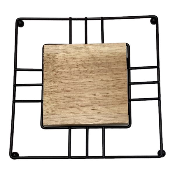 Trivet Black With Wood - 18 x 18cm