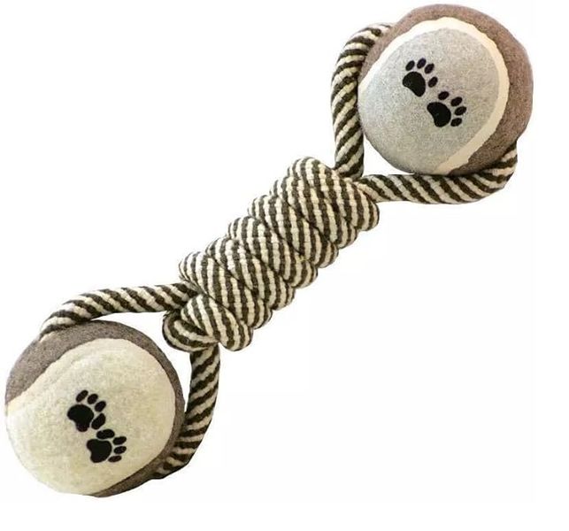 Dog Rope Chew Toy Dumbbell with Tennis Balls - Puppy Teething Toy