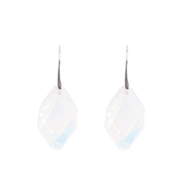 K Crystal Swarovski Element Cubist Earrings - White Opal