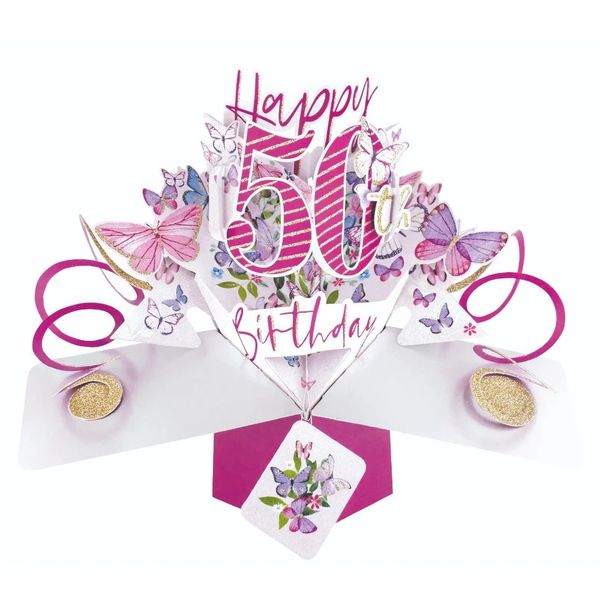 Happy 50th Birthday Butterlies 3D Pop-Up Greeting Card