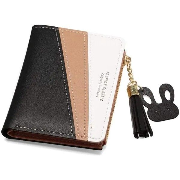 Modern Tricolor Tassel Wallet - Black