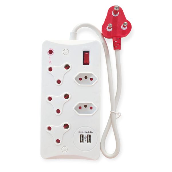 5-Way Surge Protected Power Strip with USB Ports with Multi Socket-outlet