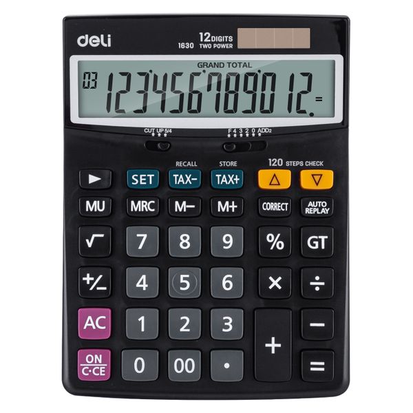 Deli Business Calculator 12 Digits 120 Steps Dual Power Black