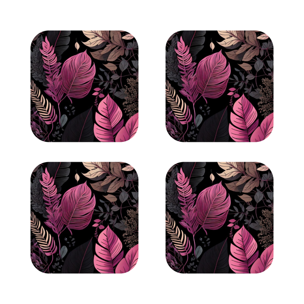 Custom Printed Pink Leaves wooden Coasters