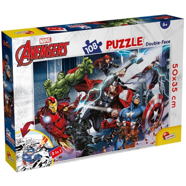 Lisciani 108 Piece Double Face Puzzle - Marvel Avengers - Colouring Fun!