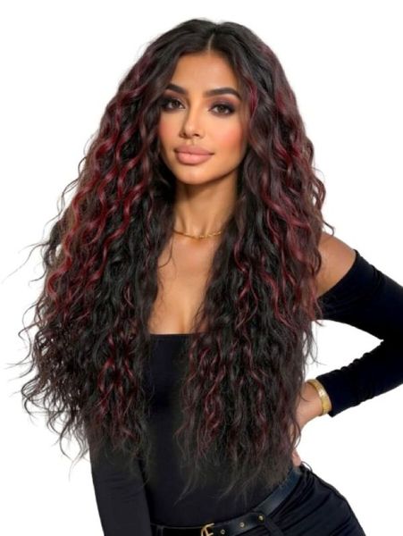 Long Puffy Black Mid-Roll Wig With Highlights