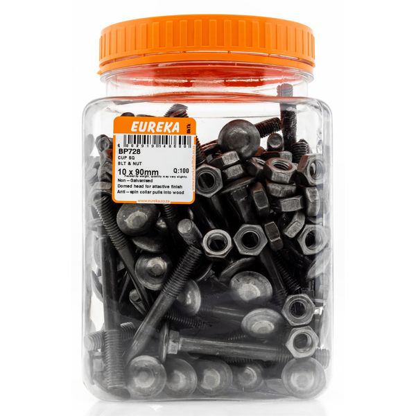 EUREKA Cup Square Bolts &amp; Nuts 10 x 90mm Q:100 BP728