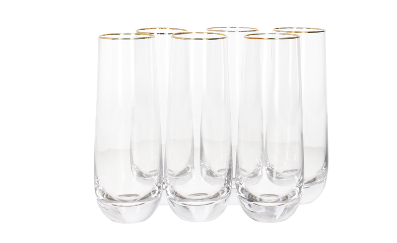Danny Home Gold Rim Glass Tumbler Set - Clear Drinking Glasses, 6 Piece