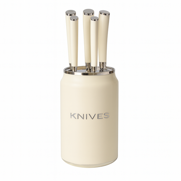 Modern Cream Knife Set with Cylindrical Holder - 6-Piece Cream