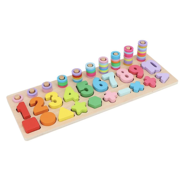 3 in 1 Wooden Educational Shapes, Numbers and Stacking Toy Set