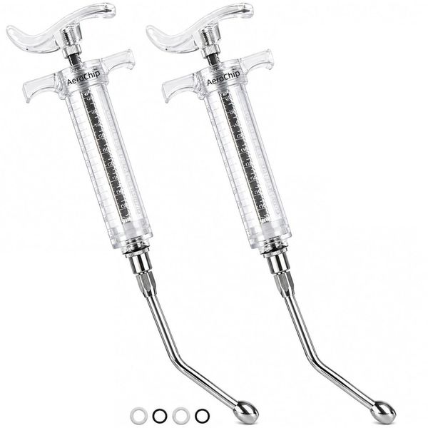 2 Pieces Reusable Goats Syringe with 2 Drench Nozzle