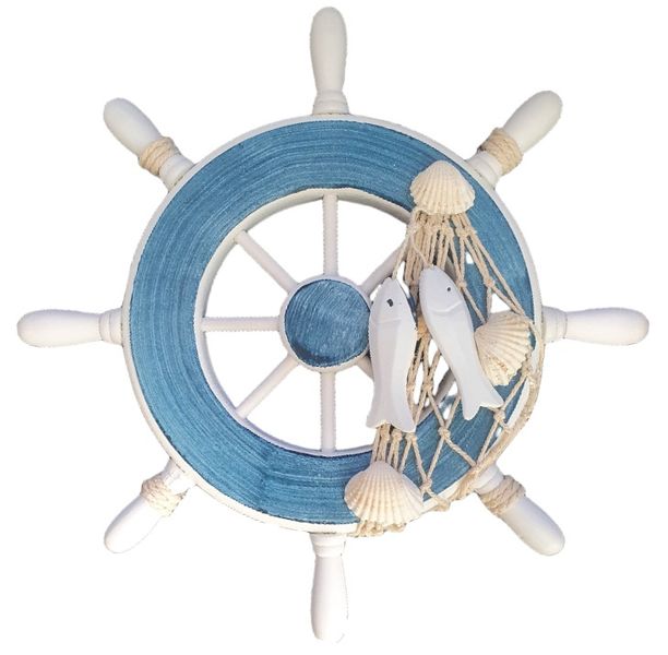 Nautical Wooden Beach Theme Ship Wheel - White/Blue - 23cm