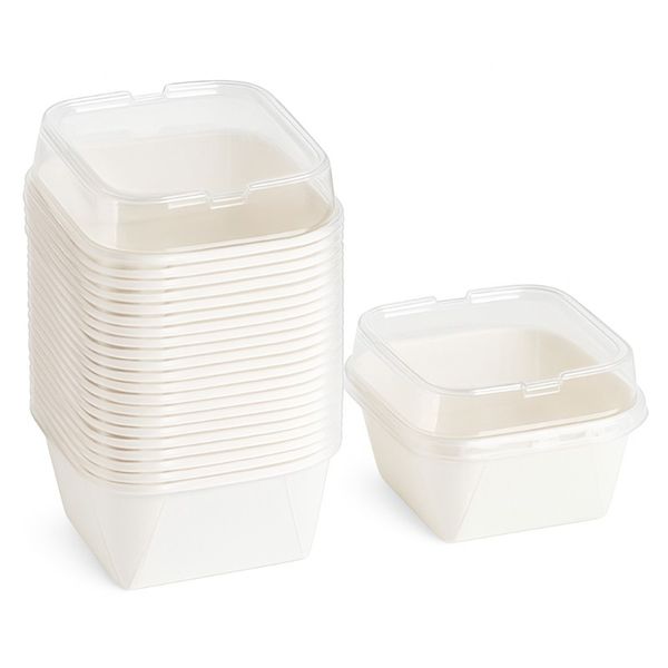 Square Paper Baking Cups with PET Transparent Covers - White 20 Pieces