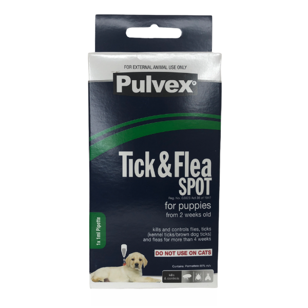 Pulvex Tick &amp; Flea Spot for Puppies from 2 weeks old -1ml Pipette x 4