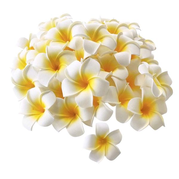 Craft White &amp; Yellow Artificial Egg Plumeria Flower 20pc - 6cm