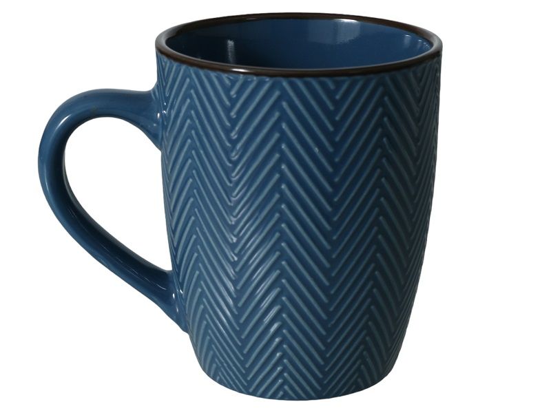 Mug Stoneware Blue Embossed With Stripes - 4 Pack