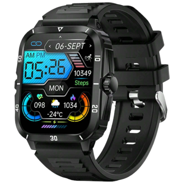 3ATM Waterproof Smart Watch With Voice Assistant &amp; Music Control - Black