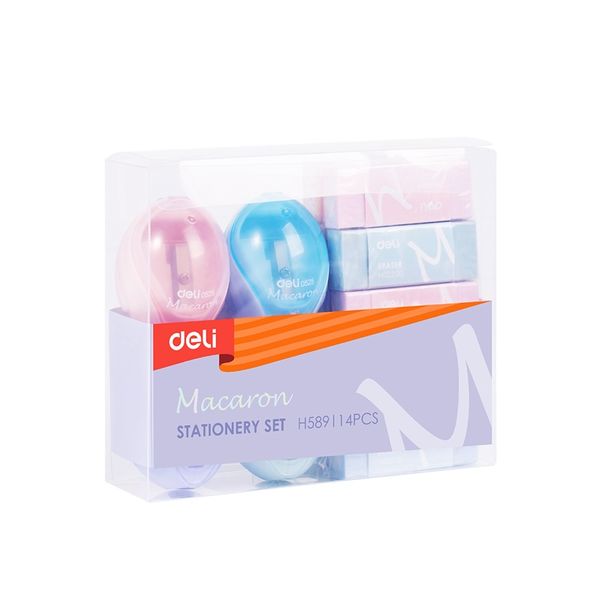 Deli Macaron Stationery Set 14Pcs Sharpeners &amp; Erasers