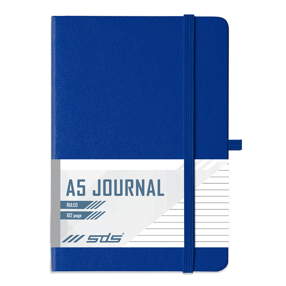 Sds a5 192 page lined journal hard cover with elastic closure navy