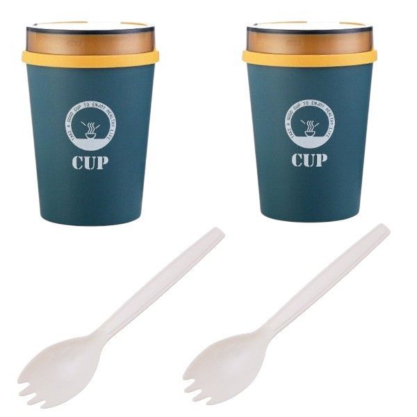 2 Pack 500ml Portable Soup Cup with Spoons - Blue