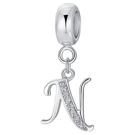 925 Sterling Charm With Letter 'N' For Bracelet & Necklace - Silver Image