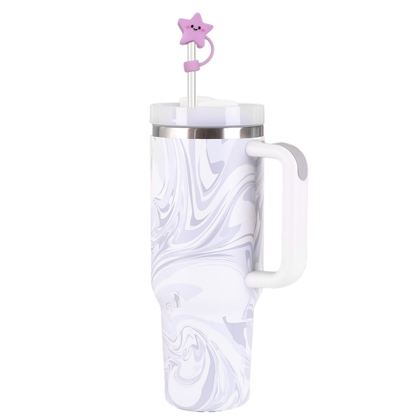 1.2L Insulated Travel Tumbler with Handle | Grey Swirl Marble