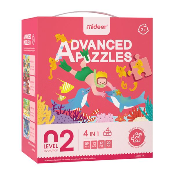 Mideer 4-in1 Level Up Puzzles: Level 2 Ocean, Subway, Busy Road &amp; Beach