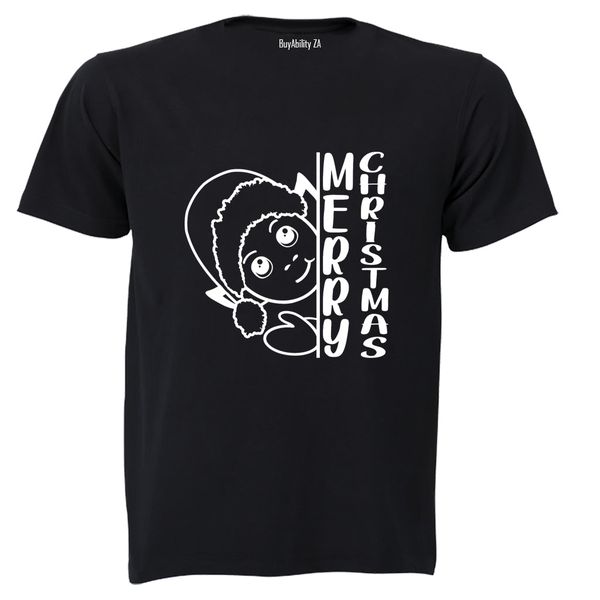 Merry Christmas - Peeking Elf - Adults - T-Shirt