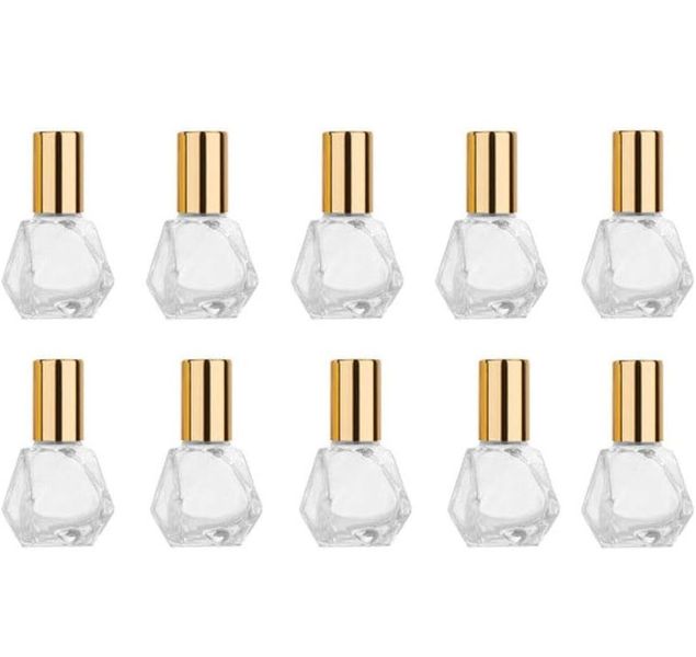 10 Piece Mini Portable Polygonal Clear Glass Roller Bottle,8ml/0.27oz