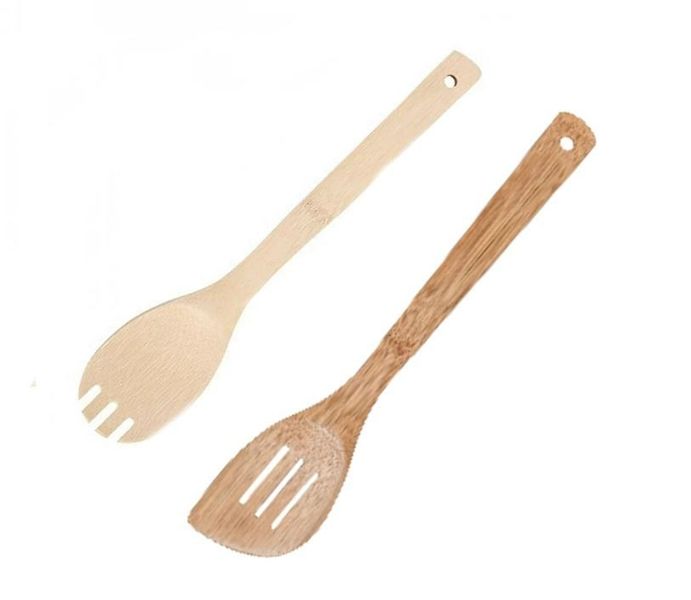 2 Pieces Natural Bamboo Spoon Set