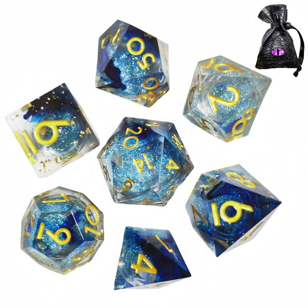 Dice Set Role Playing Game 7 Piece Handmade Polyhedral Dice Set Wtih Bag