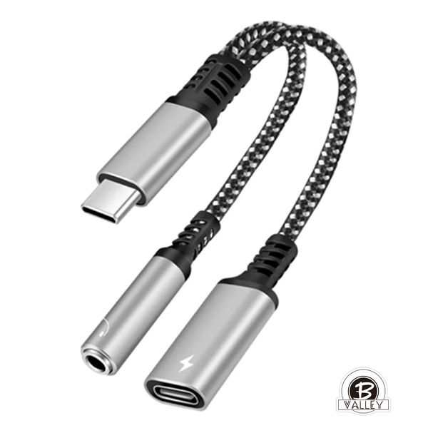 2-in-1 Type-C Male to PD 60W Charging + 3.5mm Audio Female Adapter Splitter